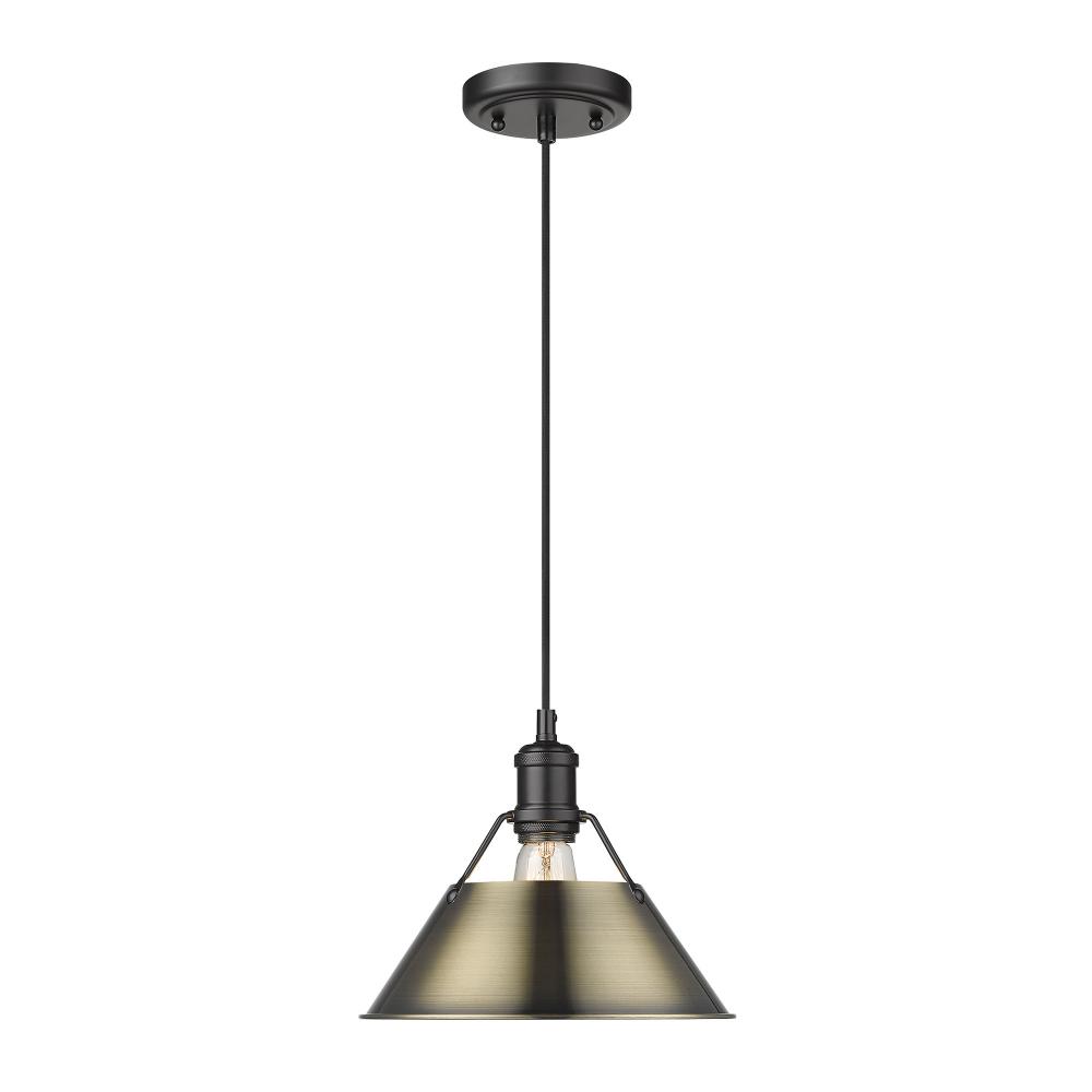 Orwell BLK Medium Pendant - 10" in Matte Black with Aged Brass shade