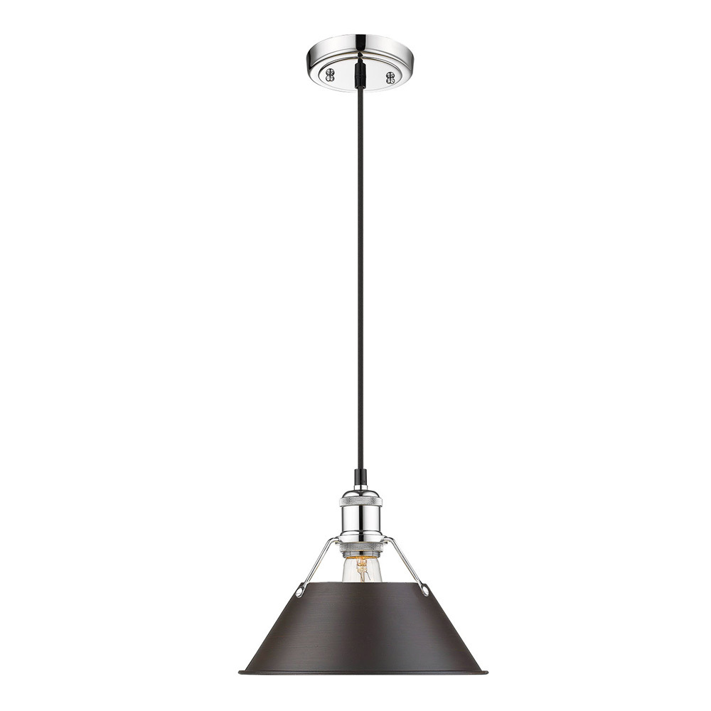 Orwell 10" Wide Medium Pendant in Chrome with Rubbed Bronze