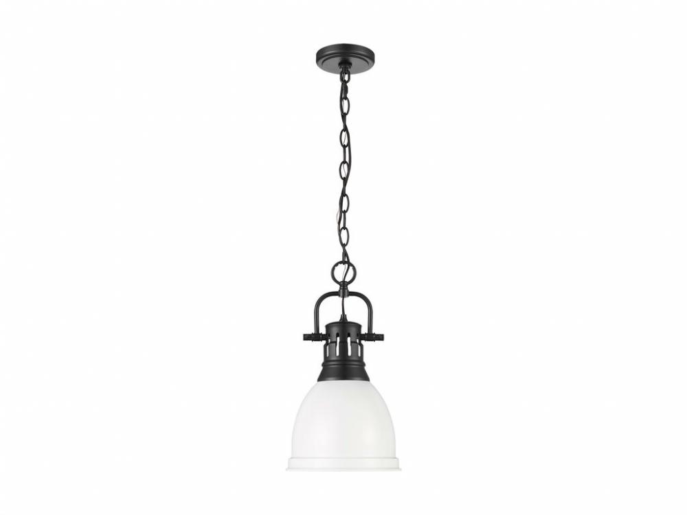 Duncan Small Pendant with Chain in Matte Black with Matte White