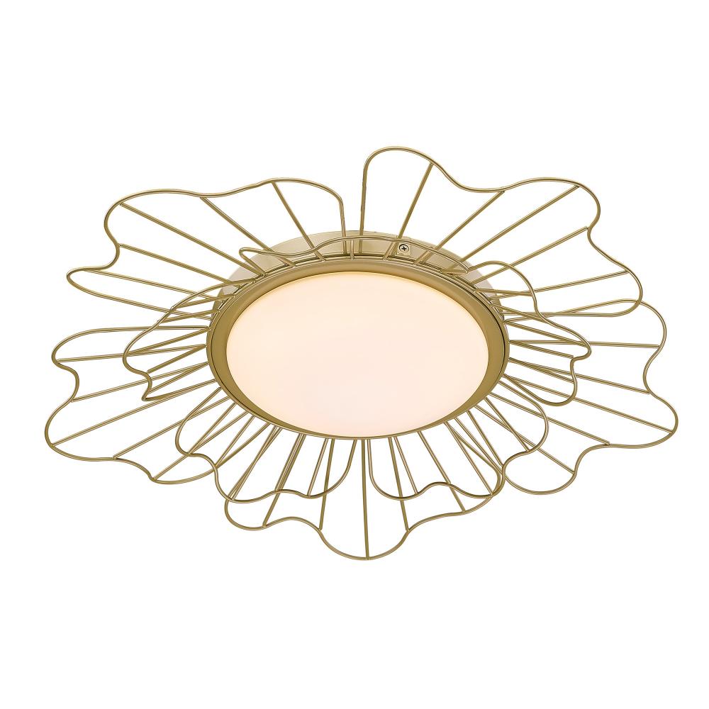 Yasmin LOG Flush Mount - 24" in Olympic Gold with Opal Glass Shade