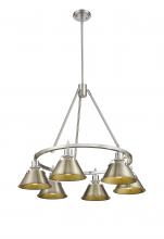 Golden 3306-6 PW-AB - Orwell PW 6 Light Chandelier in Pewter with Aged Brass shades