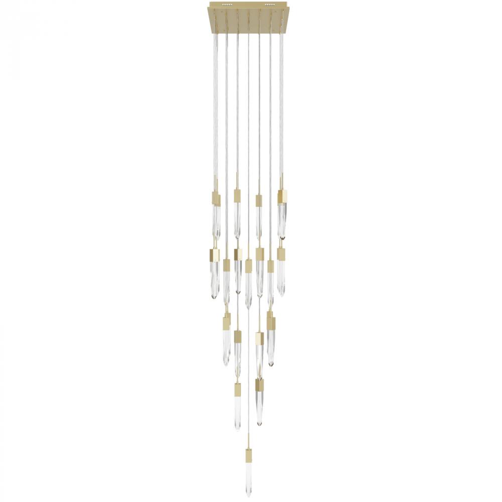 The Original Aspen Collection Brushed Brass 25 Light Pendant Fixture with Clear Crystal