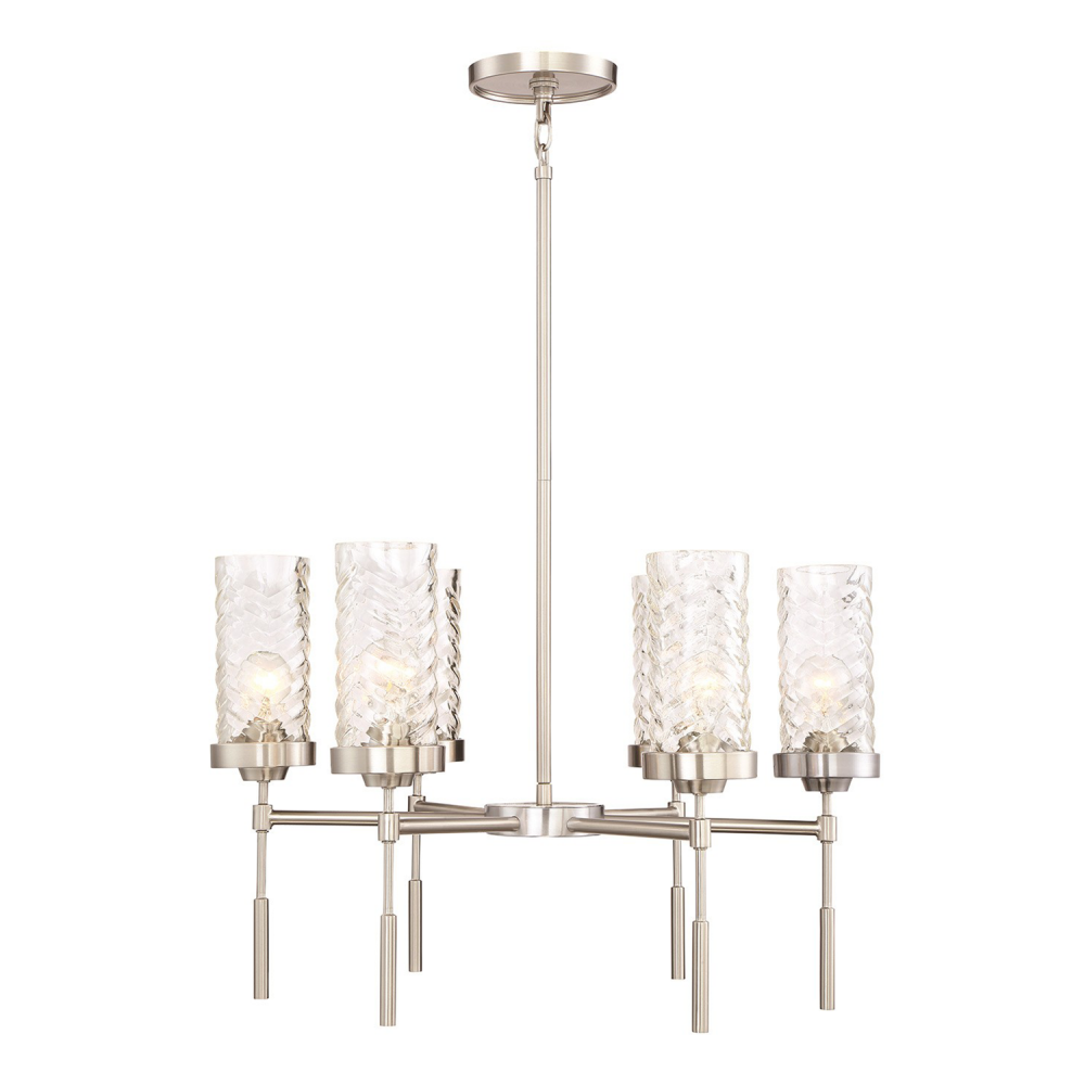 6-Light 26" Brushed Nickel Armed Glass Chandelier