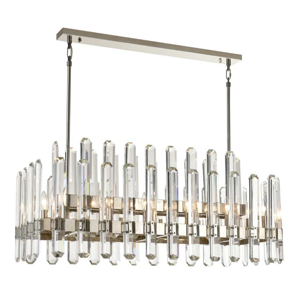 14-Light 48" 2-Tier Polished Nickel Rectangular Crystal Chandelier