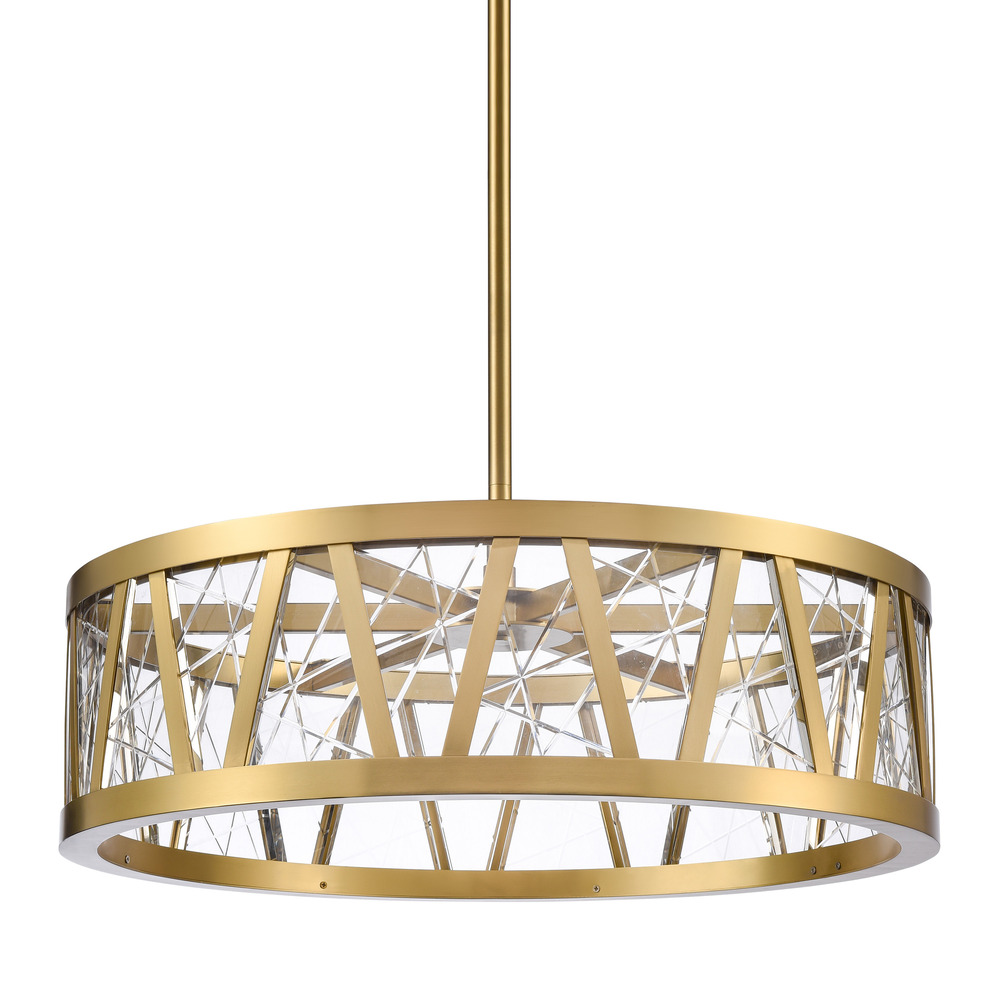 LED 3CCT 30" Thick Engraved Crystals Aged Brass Drum Pendant Light