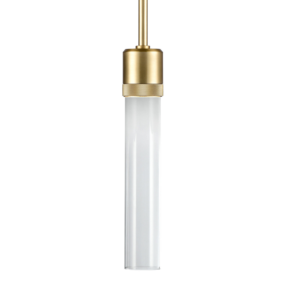 3" LED 3CCT Vertical Cylindrical Pendant Light, 12" Clear Glass and Aged Brass Finish