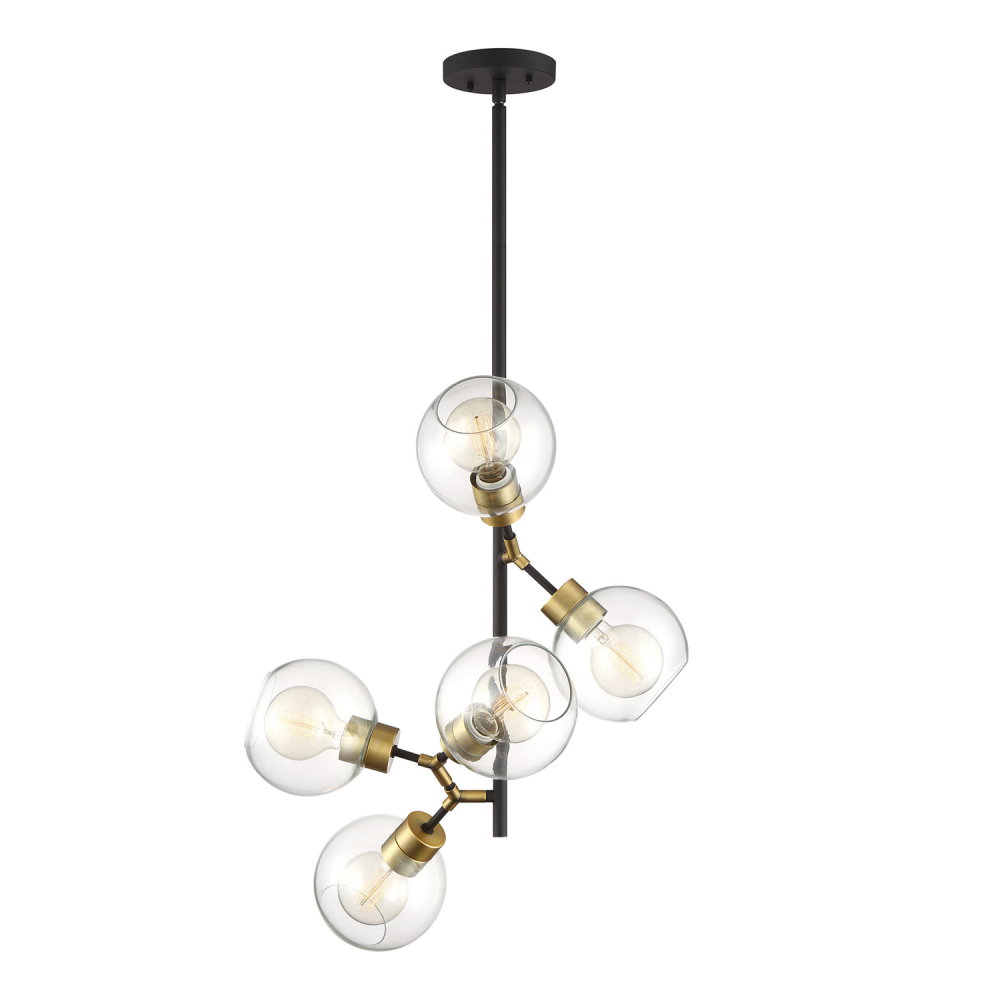 5-Light 42" Polished Nickel Vertical Globe Pendant