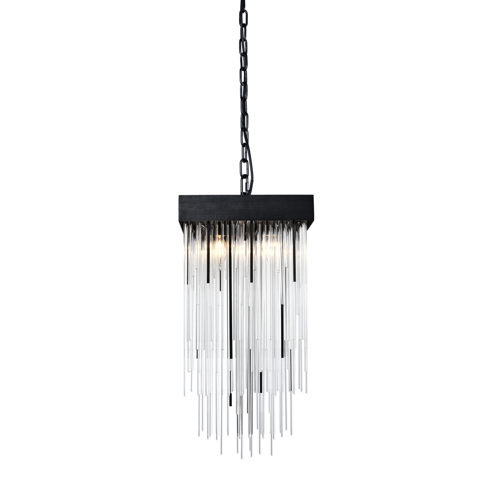 4-Light 12" Square Satin Brushed Black Crystal Pendant Light