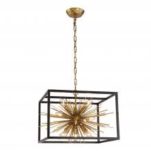 Zeev Lighting CD10172-10-AGB+MBK - 10-Light Modern Square Incased Aged Brass Sputnik Pendant