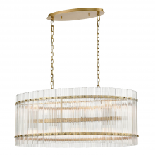 Zeev Lighting CD10397-16-AGB - 16-Light Fluted Glass Panel Aged Brass Oval Dining Chandelier