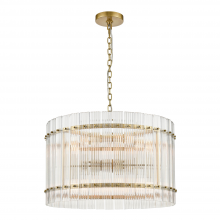 Zeev Lighting CD10399-12-AGB - 12-Light Fluted Glass Panel Aged Brass Drum Pendant Light