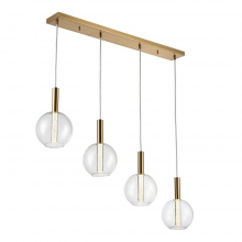 Zeev Lighting MP40040-LED-GB - 4-Light LED 40" Clear Globe Glass Seeded Acrylic Golden Brass Multi Pendant