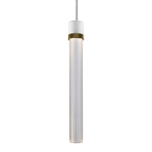 Zeev Lighting P11702-LED-MW-K-AGB-G4 - 3" LED 3CCT Cylindrical Pendant Light, 18" Fluted Glass and Matte White with Aged Brass Fini