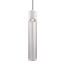 Zeev Lighting P11702-LED-MW-K-PN-G3 - 3" LED 3CCT Cylindrical Pendant Light, 12" Fluted Glass and Matte White with Nickel Finish