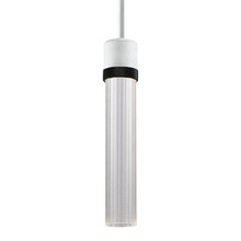 Zeev Lighting P11702-LED-MW-K-SBB-G3 - 3" LED 3CCT Cylindrical Pendant Light, 12" Fluted Glass and Matte White with Black Finish