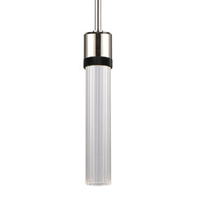 Zeev Lighting P11703-LED-PN-K-SBB-G3 - 3" LED 3CCT Cylindrical Pendant Light, 12" Fluted Glass and Polished Nickel with Black Finis