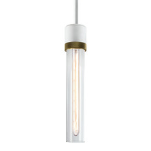 Zeev Lighting P11706-E26-MW-K-AGB-G1 - 3" E26 Cylindrical Pendant Light, 12" Clear Glass and Matte White with Brass Finish