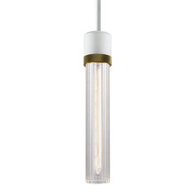 Zeev Lighting P11706-E26-MW-K-AGB-G3 - 3" E26 Cylindrical Pendant Light, 12" Fluted Glass and Matte White with Brass Finish