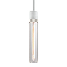 Zeev Lighting P11706-E26-MW-K-PN-G3 - 3" E26 Cylindrical Pendant Light, 12" Fluted Glass and Matte White with Nickel Finish