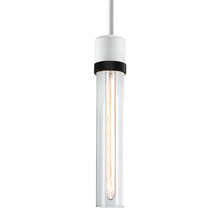 Zeev Lighting P11706-E26-MW-K-SBB-G1 - 3" E26 Cylindrical Pendant Light, 12" Clear Glass and Matte White with Black Finish