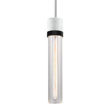 Zeev Lighting P11706-E26-MW-K-SBB-G3 - 3" E26 Cylindrical Pendant Light, 12" Fluted Glass and Matte White with Black Finish