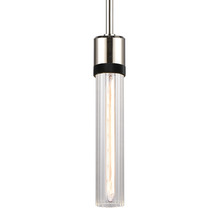 Zeev Lighting P11707-E26-PN-K-SBB-G3 - 3" E26 Cylindrical Pendant Light, 12" Fluted Glass and Polished Nickel with Black Finish