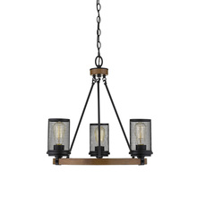 Millennium 3523-MB/WG - Mesa 3-Light Chandelier Ceiling Light Matte Black/Wood Grain