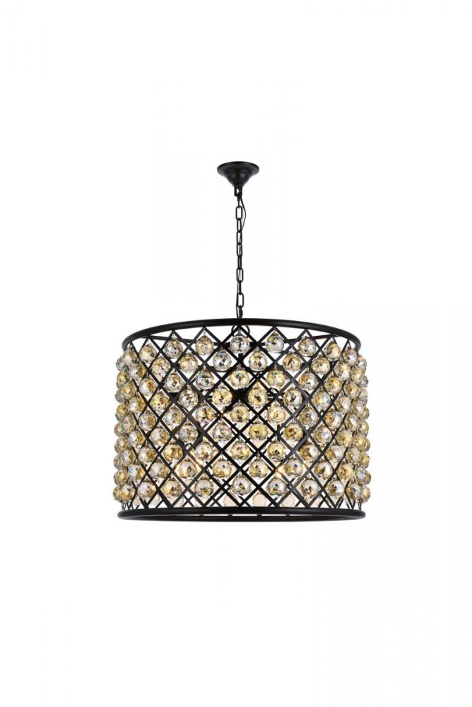 Madison 8 Light Matte Black Chandelier Golden Teak (Smoky) Royal Cut Crystal