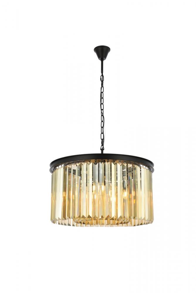 Sydney 8 Light Matte Black Chandelier Golden Teak (Smoky) Royal Cut Crystal