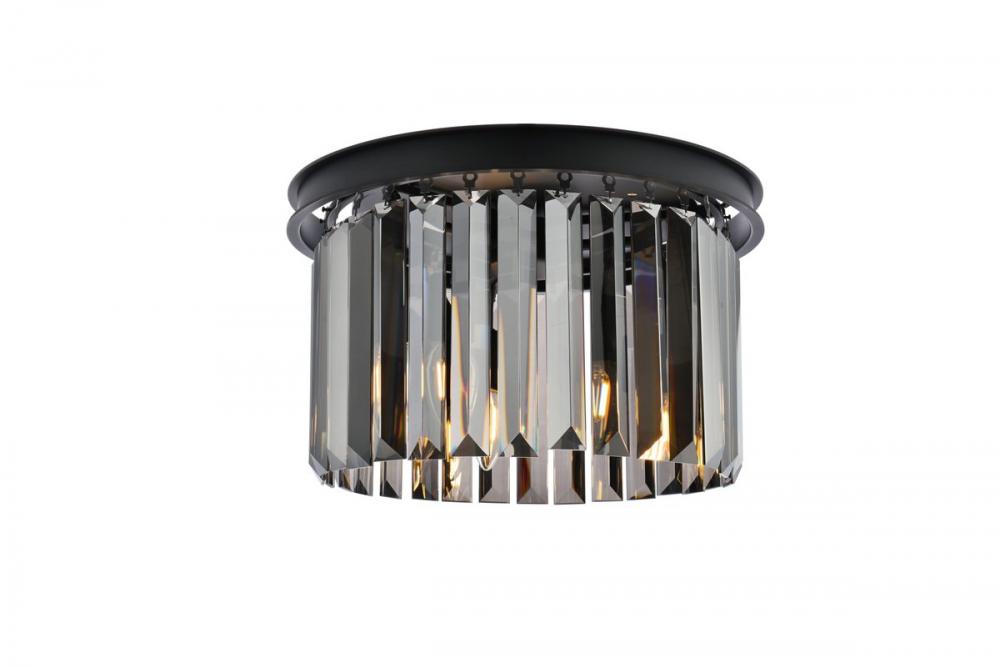 Sydney 3 Light Matte Black Flush Mount Silver Shade (Grey) Royal Cut Crystal