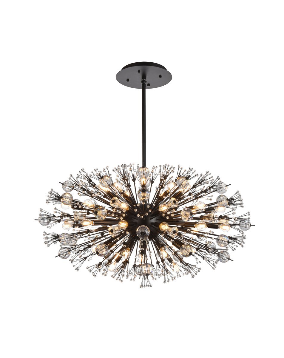 Vera 42 Inch Crystal Starburst Oval Pendant in Black