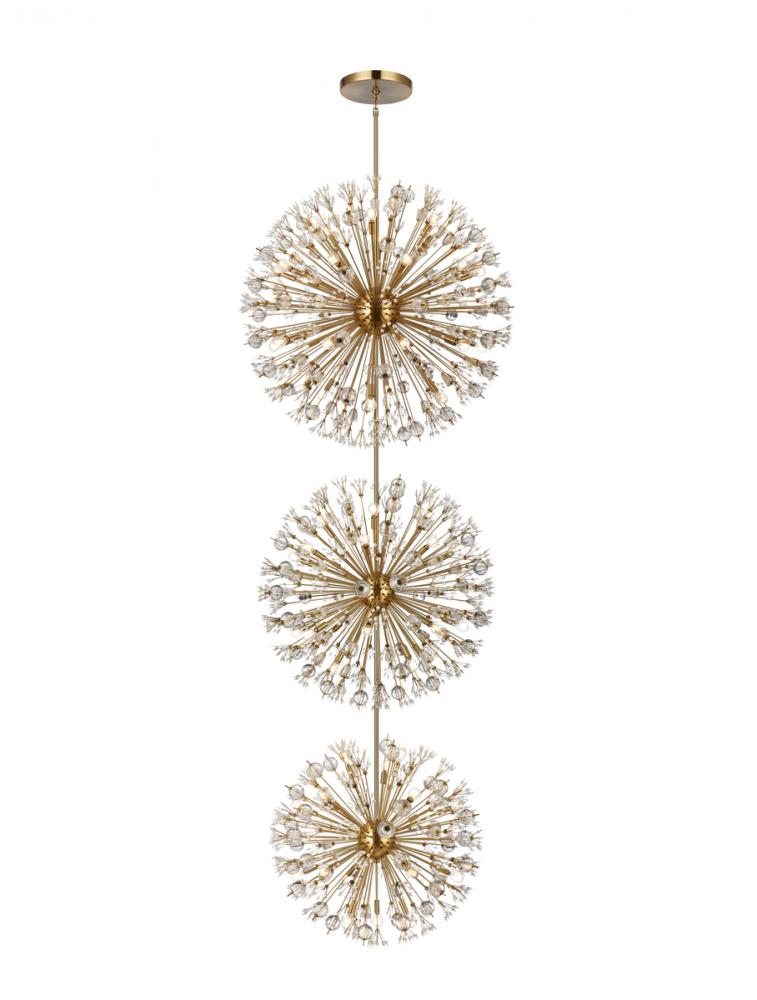 Vera 44 inch three tiers crystal starburst chandelier in satin gold