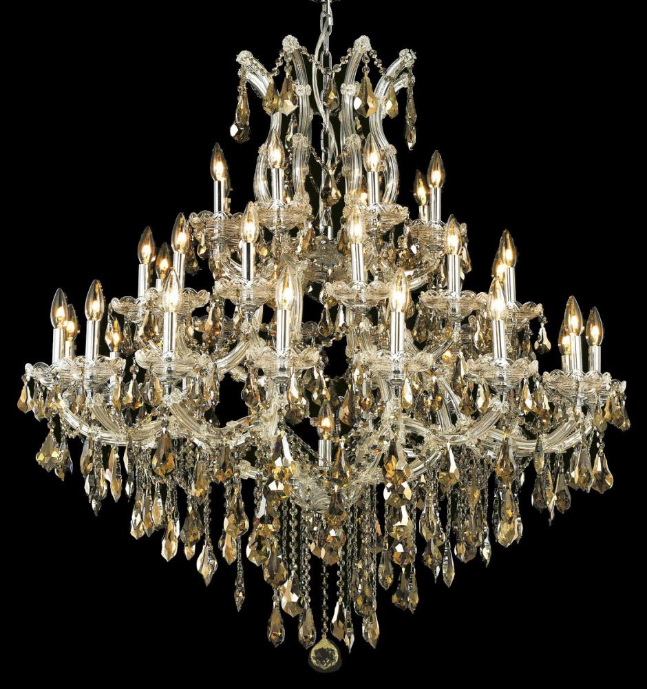 Maria Theresa 37 Light Chrome Chandelier Golden Teak (Smoky) Royal Cut Crystal