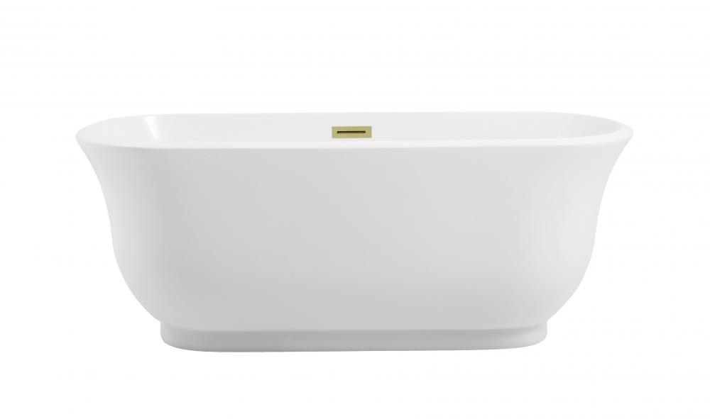 59 inch Soaking Bathtub in Glossy White with Brushed Gold Trim