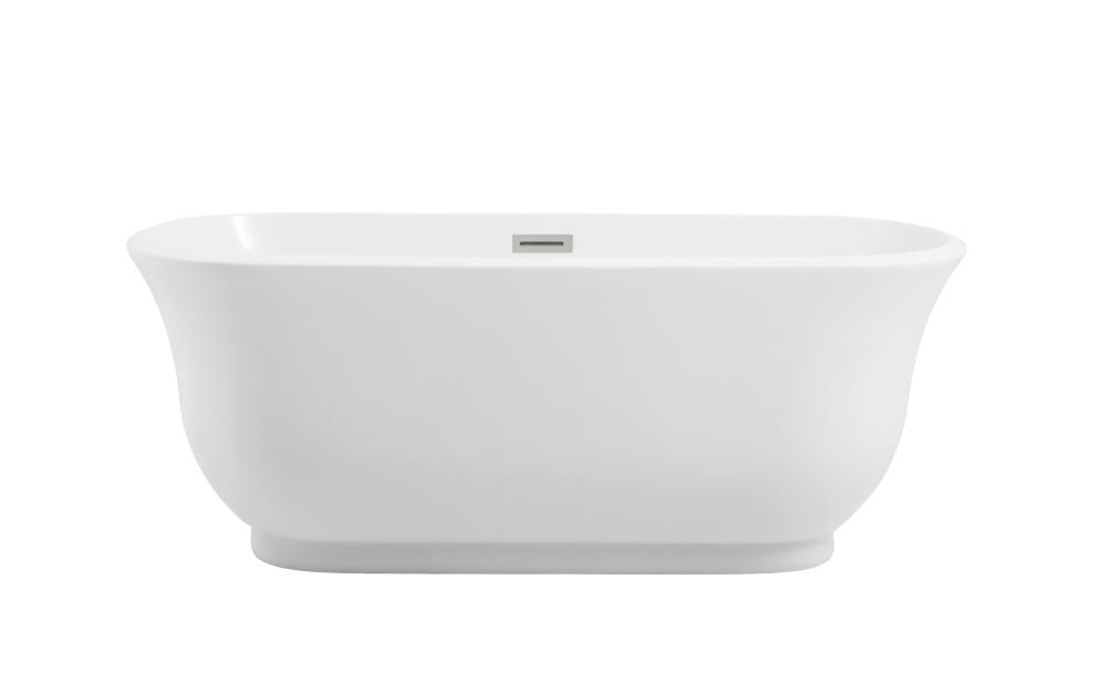 59 inch Soaking Bathtub in Glossy White with Brushed Nickel Trim