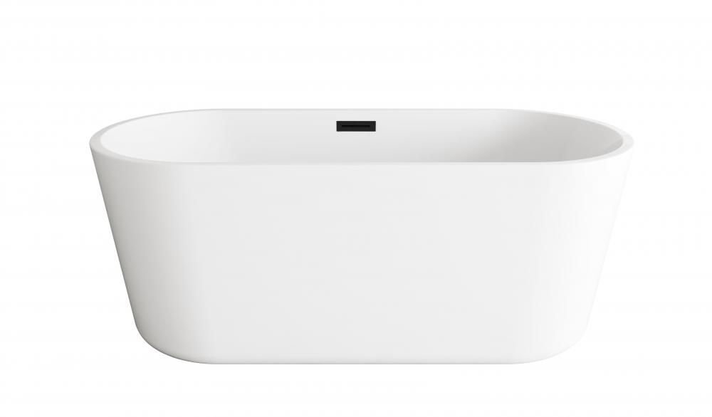 59 inch Soaking Bathtub in Glossy White with Matte Black Trim