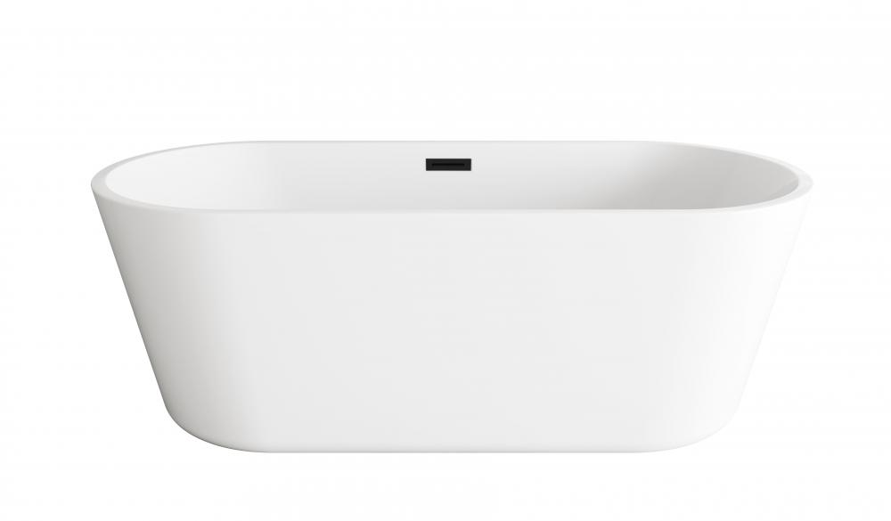 65 inch Soaking Bathtub in Glossy White with Matte Black Trim