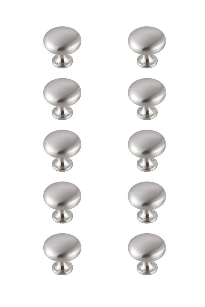 Cadon 1.2" Diameter Brushed Nickel Mushroom Knob Multipack (Set of 10)