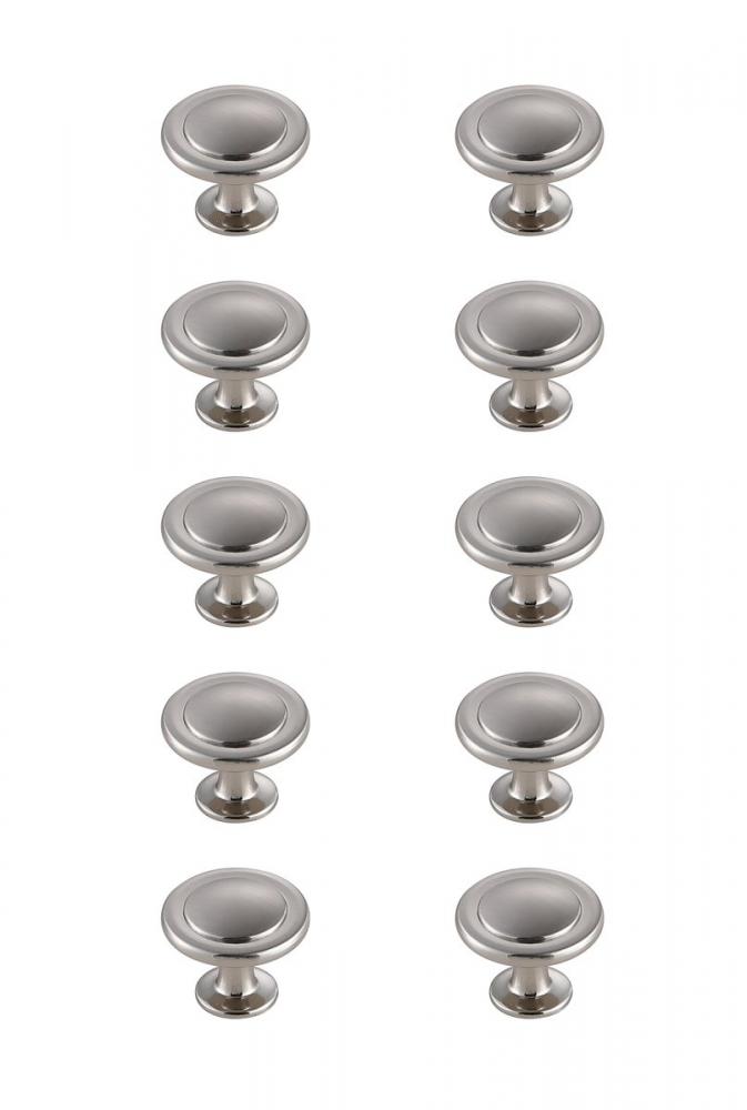 Logyn 1.3" Diameter Brushed Nickel Mushroom Knob Multipack (Set of 10)