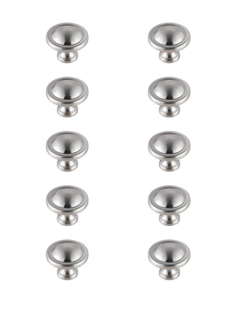 Garlande 1.2" Diameter Brushed Nickel Mushroom Knob Multipack (Set of 10)