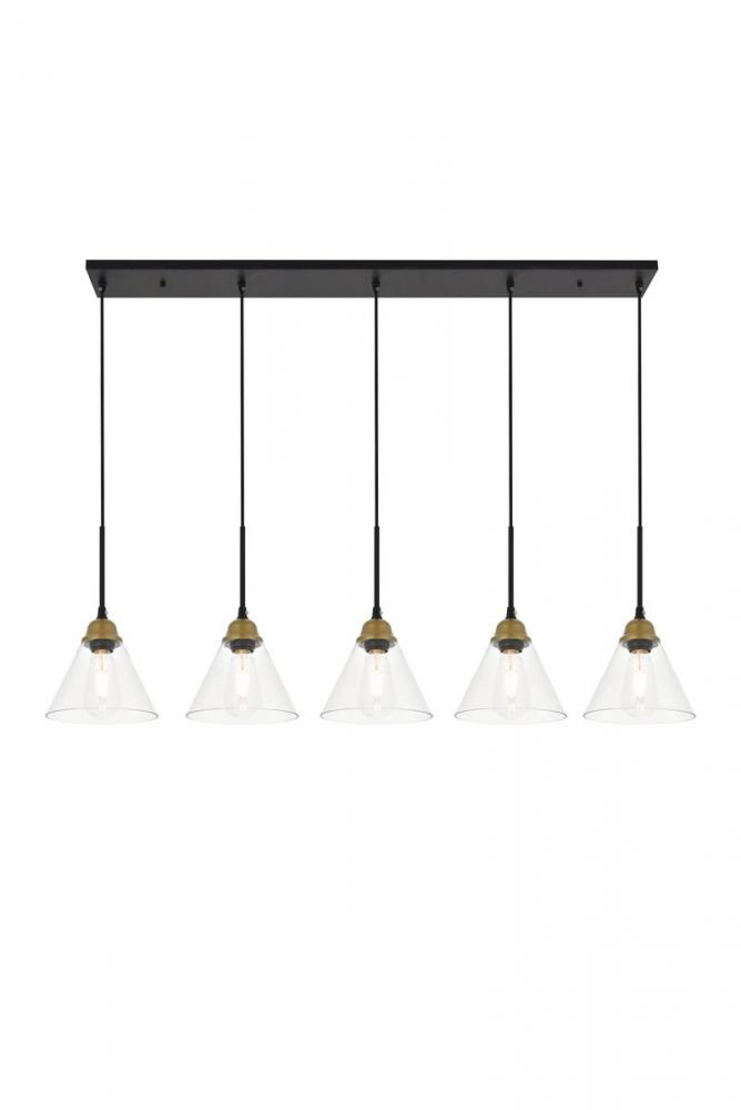 Histoire 5 Light Brass and Black Pendant