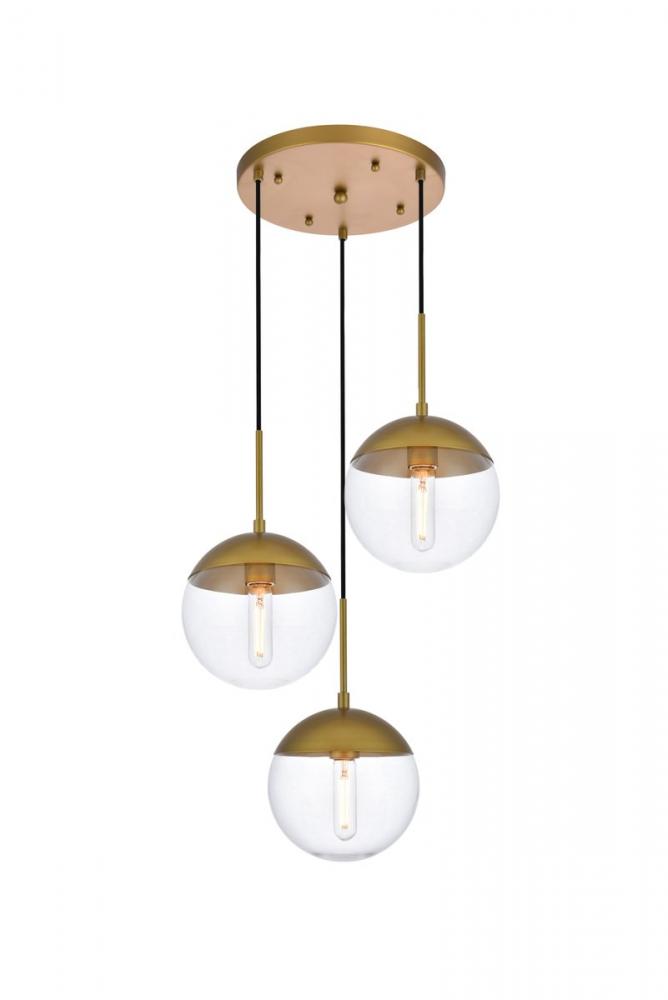 Eclipse 3 Lights Brass Pendant With Clear Glass