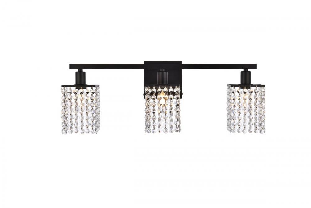 Phineas 3 lights bath sconce in black with clear crystals