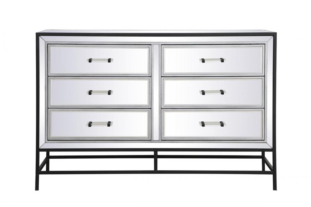 34 Inch Mirrored 5 Drawers Chest in Black