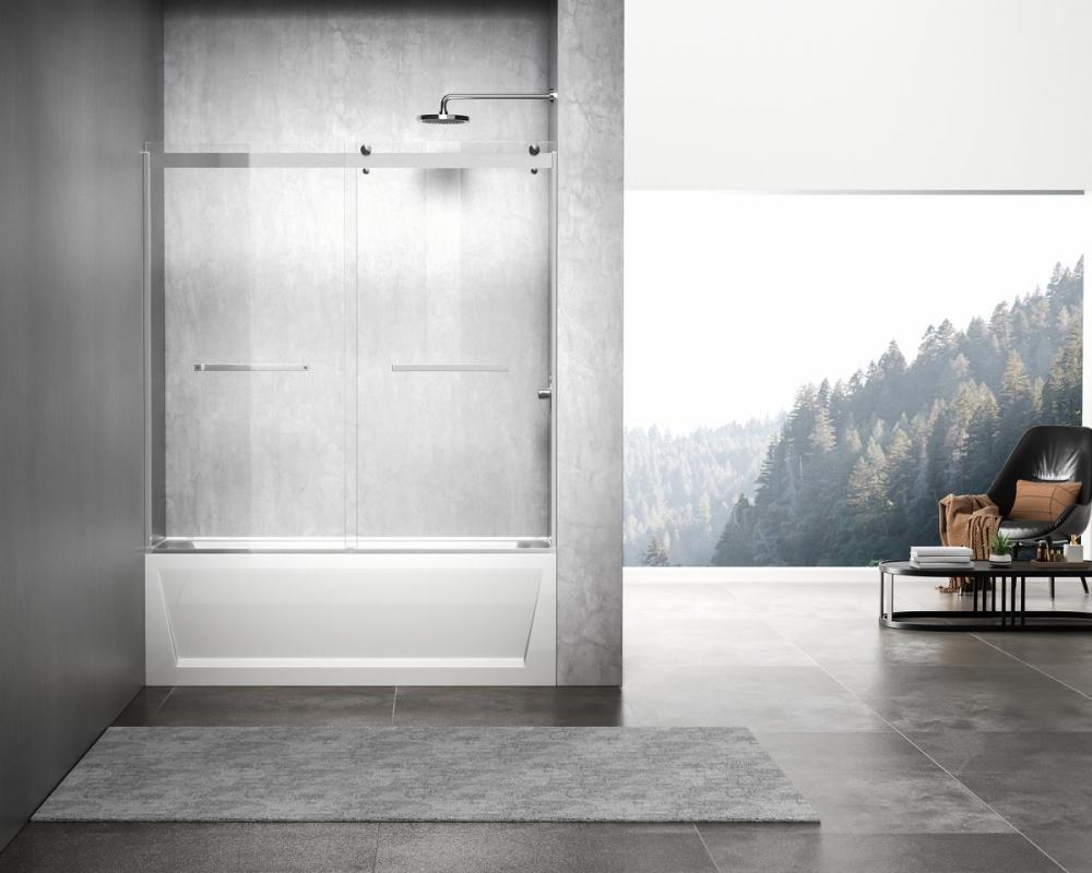 Frameless Tub Door 60x60 Brushed Nickel