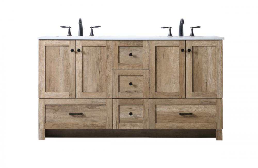 60 Inch Double Bathroom Vanity In Natural Oak