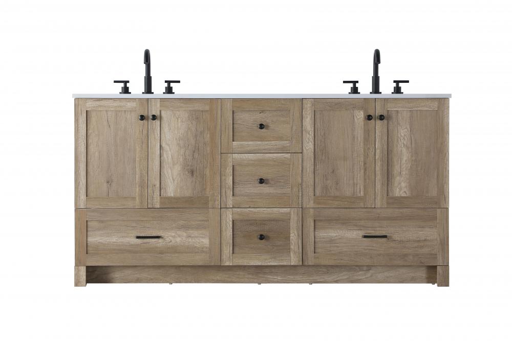 66 inch Double Bathroom Vanity In Natural Oak