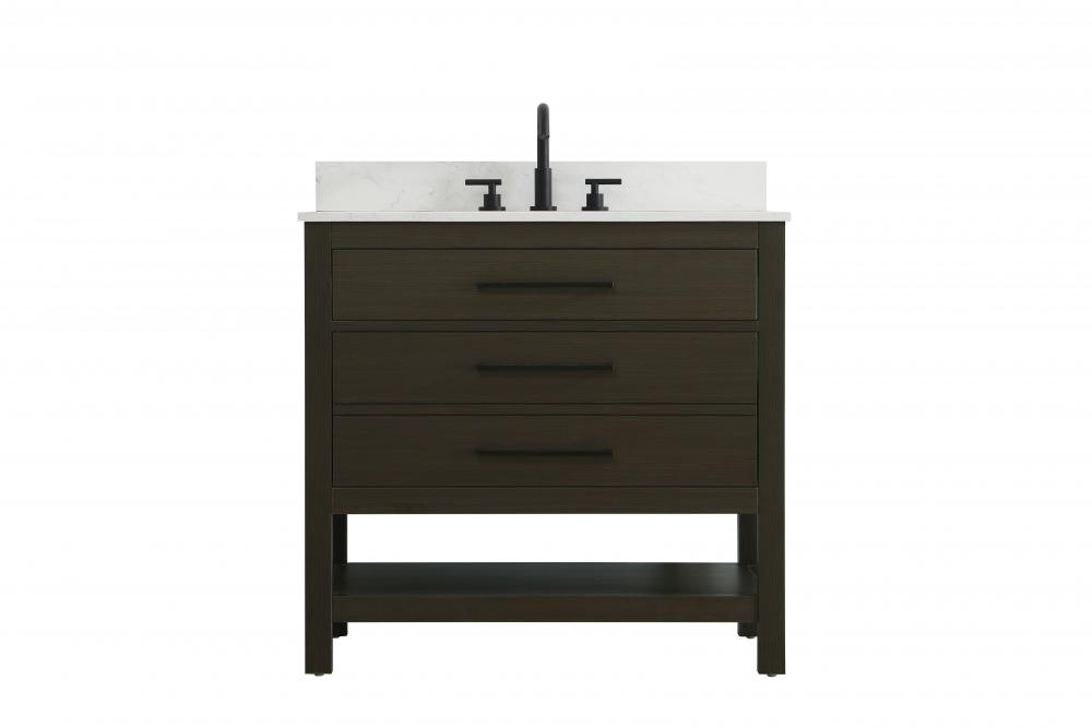 36 inch Single Bathroom Vanity in Mocha Brown with backsplash