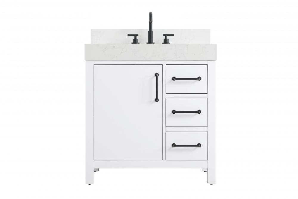 32 inch Single Bathroom Vanity In White with backsplash