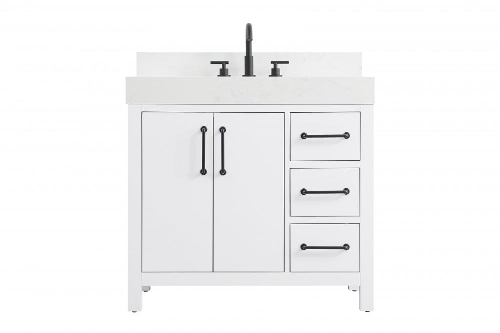 36 inch Single Bathroom Vanity In White with backsplash